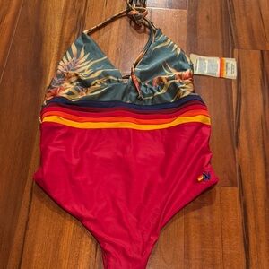 Aviator Nation Colorful Halter One-Piece Swimsuit